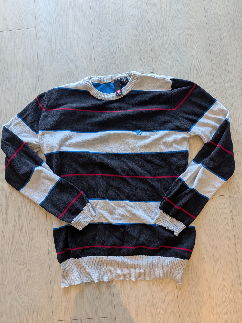 Element Striped Crewneck Sweater - Black, Light Gray with Red & Blue Accents